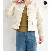 【2026新作】 ツイード ジャケット ノーカラー リボンヤーン ショート丈 セレモニー