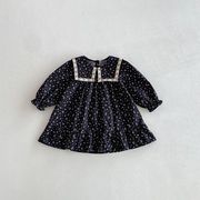 [80-130cm] 女の子 花柄 長袖キッズワンピース スクエアネック ベビードレス 韓国風 子供 プリンセスドレス