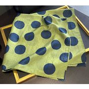 男女兼用 大判正方形 シルクコットン混 ドット 水玉柄 スカーフ 　05551