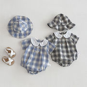 2026春※FLM☆チェックロンパース 半袖 ロンパース カバーオール フード付き 女の子