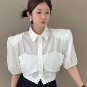 2026年INS 春夏新作  気質   おしゃれ  シングルボタン   キャミソール    半袖シャツ     トップス