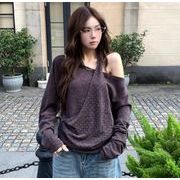 長袖Ｔシャツ オフショルダー 切り替え 体型カバー 着痩せ カジュアル