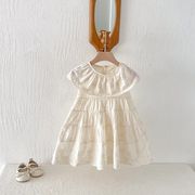 [80-130cm] 韓国風 キッズ ワンピース 女の子 花刺繍 フリル襟 ノースリーブ 子供ドレス ベビー プリンセス