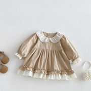 [73-110cm] 女の子 ワンピース 春服 韓国風 ベビー 長袖 フリル襟 プリンセスドレス おしゃれ キッズ 春