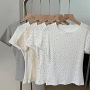 無地/花柄半袖ミニTシャツ　韓国ファッション　レディース　春夏