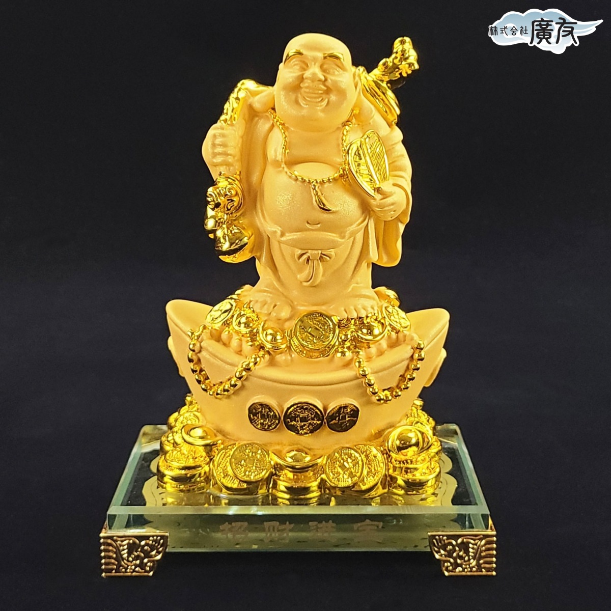 風水 布袋様 金運アップ 七福神  ハッピーブッダ happy buddha statue(招財進宝布袋砂金色14番)