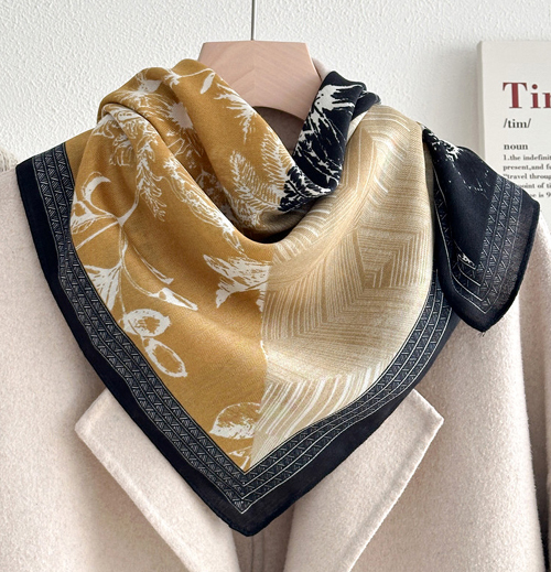 男女兼用 大判正方形 モダン ボタニカル柄 スカーフ 　　05564