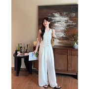 2026年INS 春夏新作 デザイン おしゃれ   V ネック  ベスト トップス+ ワイドパンツ セット