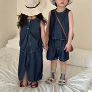 2026夏服※QQMM☆棉100 デニムセット カジュアル タンクトップワンピース 兄妹コーデ