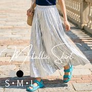【2026年新作】ギャザースカート S M L ウエストゴム ロング丈 シャイニー ワッシャー きれいめ カジュアル