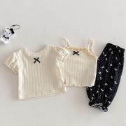 夏女児リボンキャミ 畝柄素材 可愛い薄手韓国風トップス