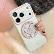 ラメ入りマグネットスタンド iPhone 16Pro/17 対応 リボンデザイン レディース人気ケース
