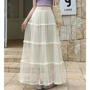 ハイウエストプリーツスカート Aライン ロング丈 レース メッシュ