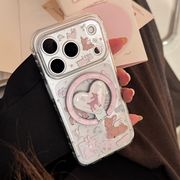 花畑シカモチーフ 金箔マグネットスタンド クリアケース iPhone17ProMax
