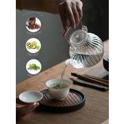 耐熱ガラス ティーポット 鶴首 茶こし付き ガラス製ポット 手作り 銅製持ち手 ジャンピング