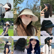 夏用UVカットつば広サンバイザー 女性用 持ち運び便利 上品 6色