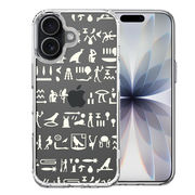 iPhone17 側面ソフト 背面ハード ハイブリッド クリア ケース ヒエログリフ 象形文字 淡黄