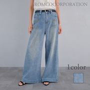 【2026新作商品♪】フロントラメヴィンテージ加工ワイドデニムパンツ