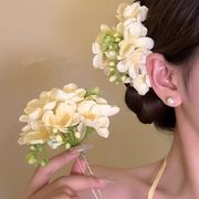森系プリザーブドフラワー簪セット 緑葉花飾り海辺リゾート用サイドクリップ花飾り 撮影小道具