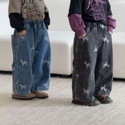 2026秋※QQMM☆キッズ デニムパンツ カーブ ルーズフィット ロングパンツ 男の子 女の子