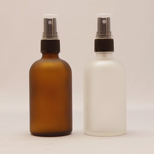 (半透明)&(茶色) 100ml 遮光瓶 スプレー付 フロスト加工ガラスボトル◆詰替え/容器/キャップ付き