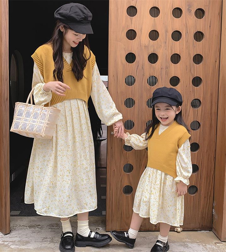 毎日着たいデザイン 韓国ファッション ワンビース ロングスカート 親子服 外国スタイル ギャザリング