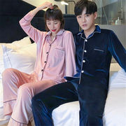 韓国ファッション 春 秋 冬 新品 カップルウェア ルームウェア ゴールドベルベット 長袖 単体ボタン セット