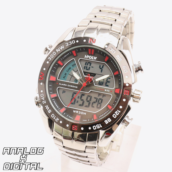 アナデジ デジアナ HPFS9405-SVRD アナログ&デジタル クロノグラフ ダイバーズウォッチ風メンズ腕時計