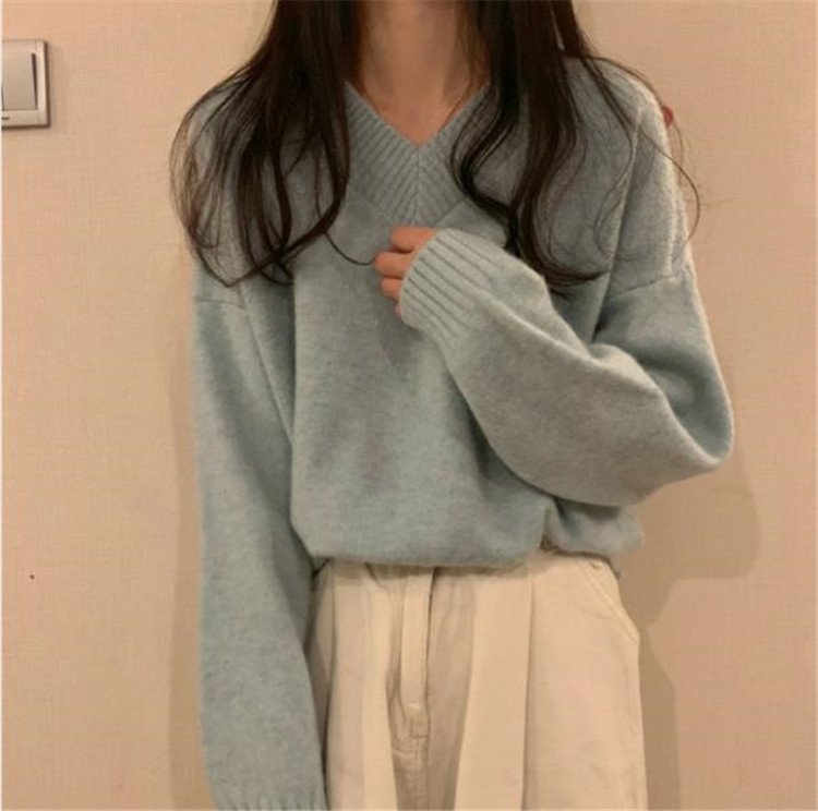 通勤する 気質 ゆったりする 怠惰な風 長袖 セーター Ｖネック ニット カジュアル