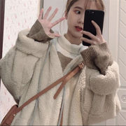 韓国ファッション 秋冬 2021 爆発的なスタイル レトロ 子羊の毛 フード付き コート 中・長セクション