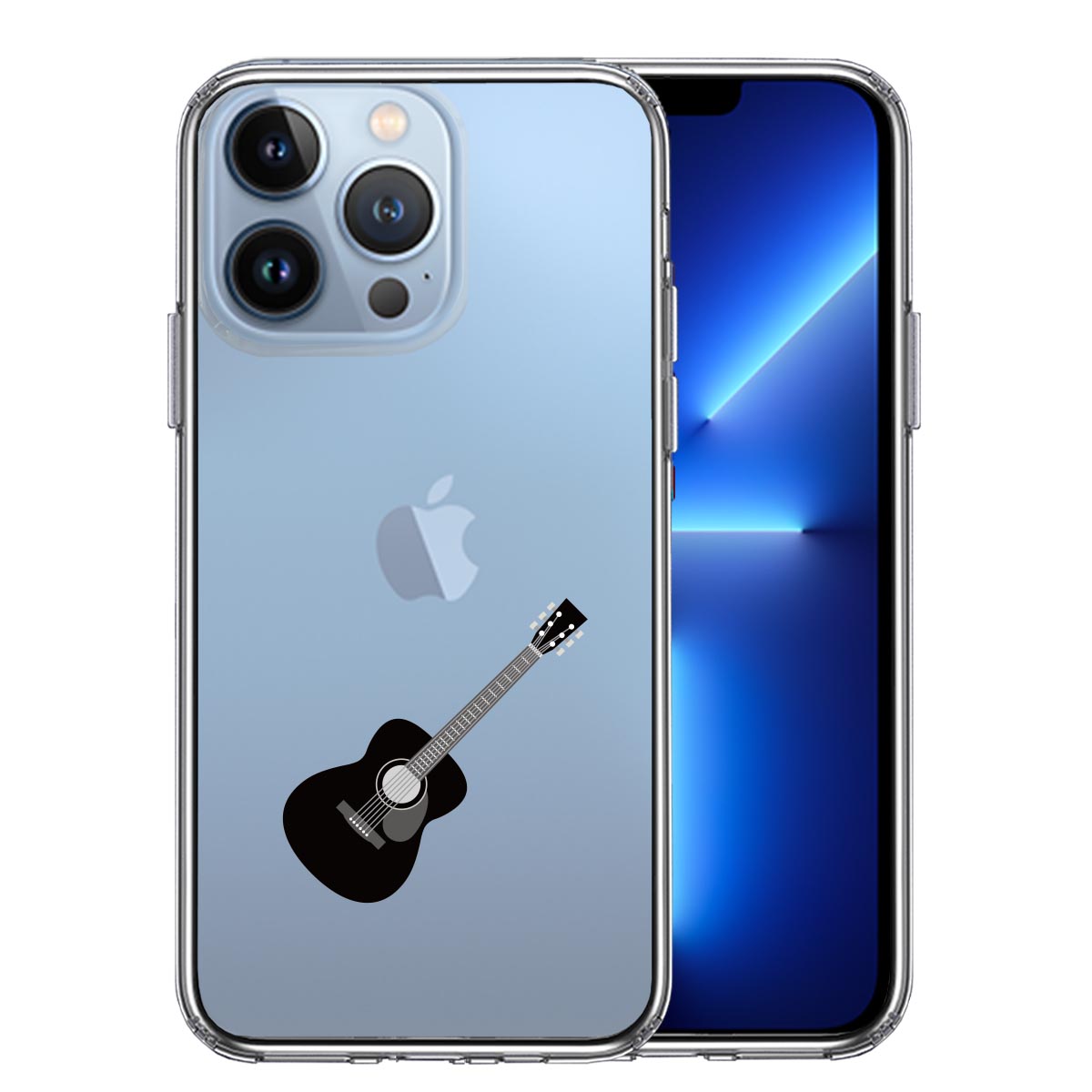 iPhone13 Pro 側面ソフト 背面ハード ハイブリッド クリア ケース フォークギター