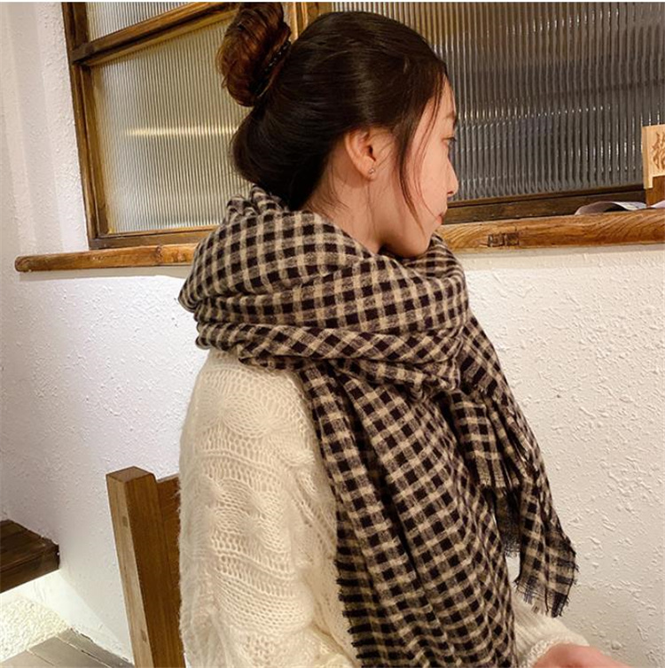 INSスタイル 冬 女性 気質 レトロ 格子縞 厚手 暖かい スカーフ ロングセクション ファッション