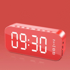 スピーカー USB給電 レッド ミラー 目覚まし時計 デジタル 置き時計