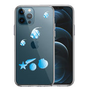 iPhone13 側面ソフト 背面ハード ハイブリッド クリア ケース 夏 熱帯魚 と 貝 ブルー