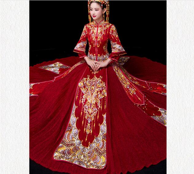 中国風ウェディングドレスチャイナ風コスプレ衣装中華服・舞台ステージイベント結婚式