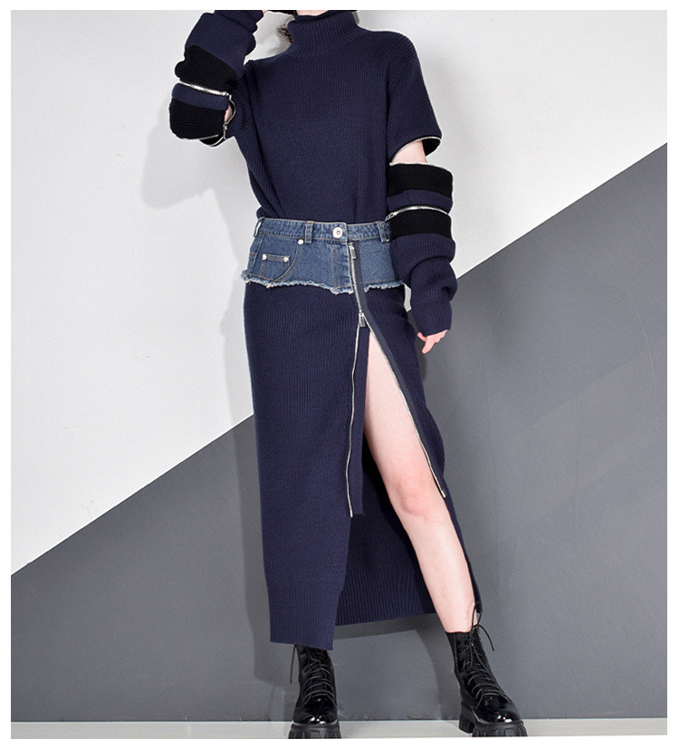 韓国ファッションオシャ レニット不規則トップス+スカートセットアップ