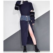 韓国ファッションオシャ レニット不規則トップス+スカートセットアップ春新作