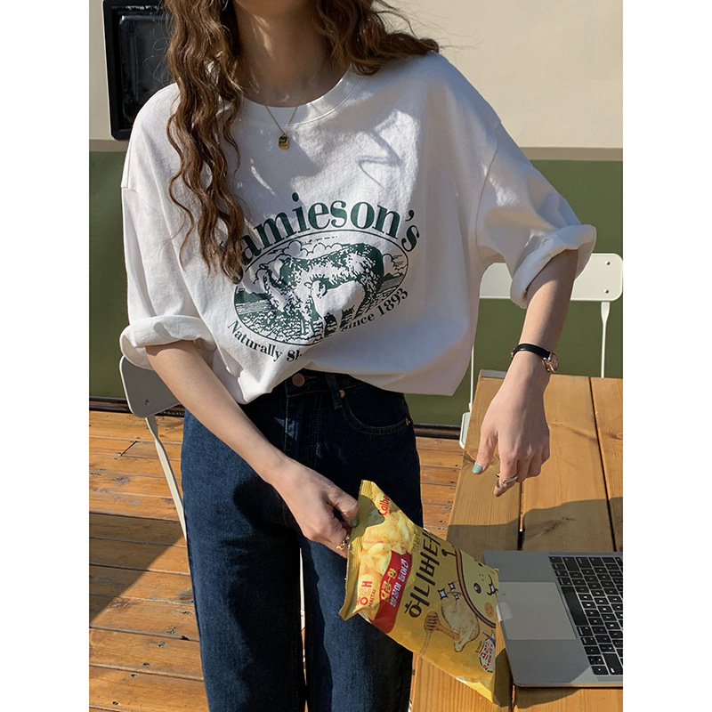 アメリカンビンテージ　春夏　Tシャツ　韓国ファッション　英字　半袖