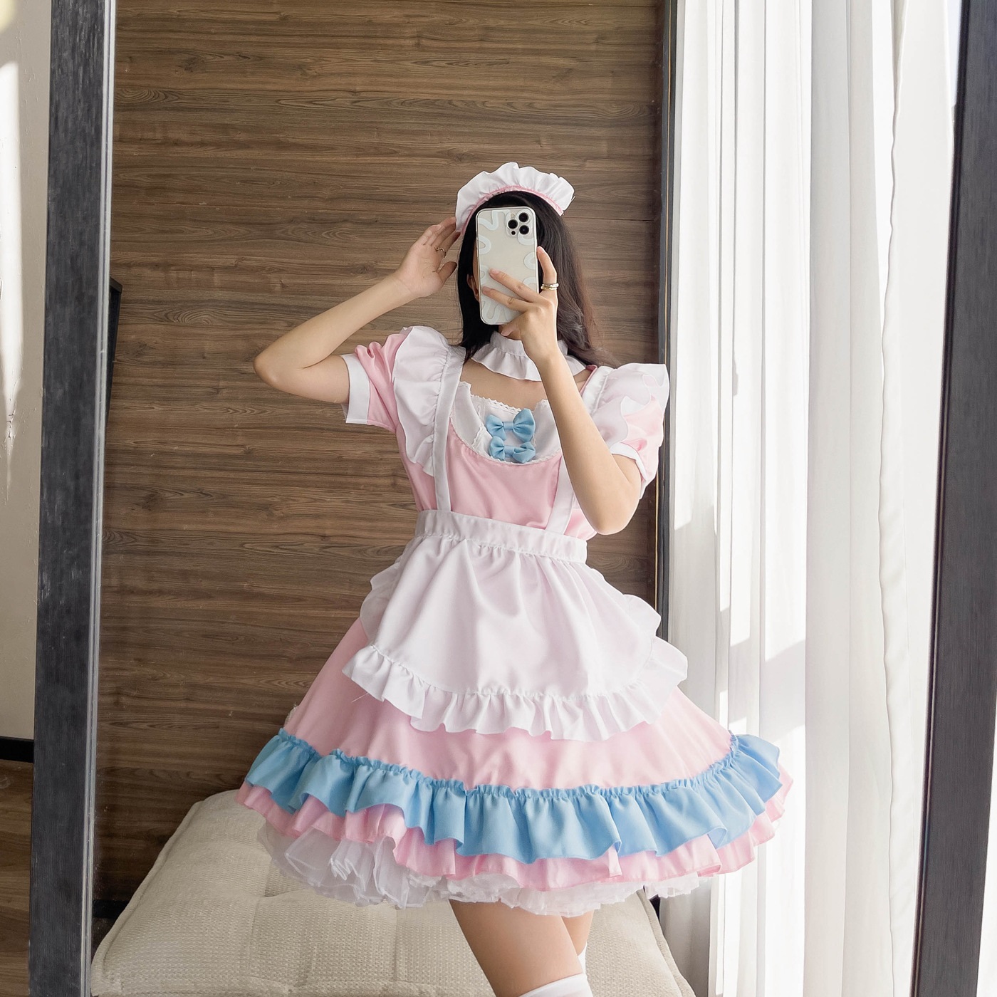 S 6L大きいサイズ 可愛い コスプレ メイド服 エプロン ロリータ クラシカル ゴスロリ ワンピース 4set 5L ピンク/半袖(XLサイズ以上)｜売買されたオークション情報、yahooの商品情報をアーカイブ  ひざ丈スカート