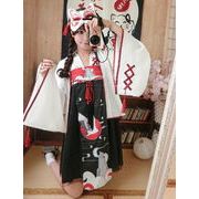 ワンピース 巫女風 鶴柄ワンピース ホワイト 韓国ファッション 羽織 膝丈 上下セット 和風ドレス ゴスロリ