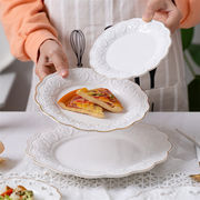 品質いいな新品 韓国ファッション 浮き彫り 食器 家庭用 セラミック 洋食プレート デザートプレート
