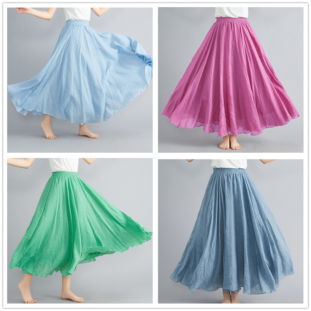 スカート 2022年春夏新作 ロングスカート フレアスカート Aライン 体型カバー ウエストゴム 全23色
