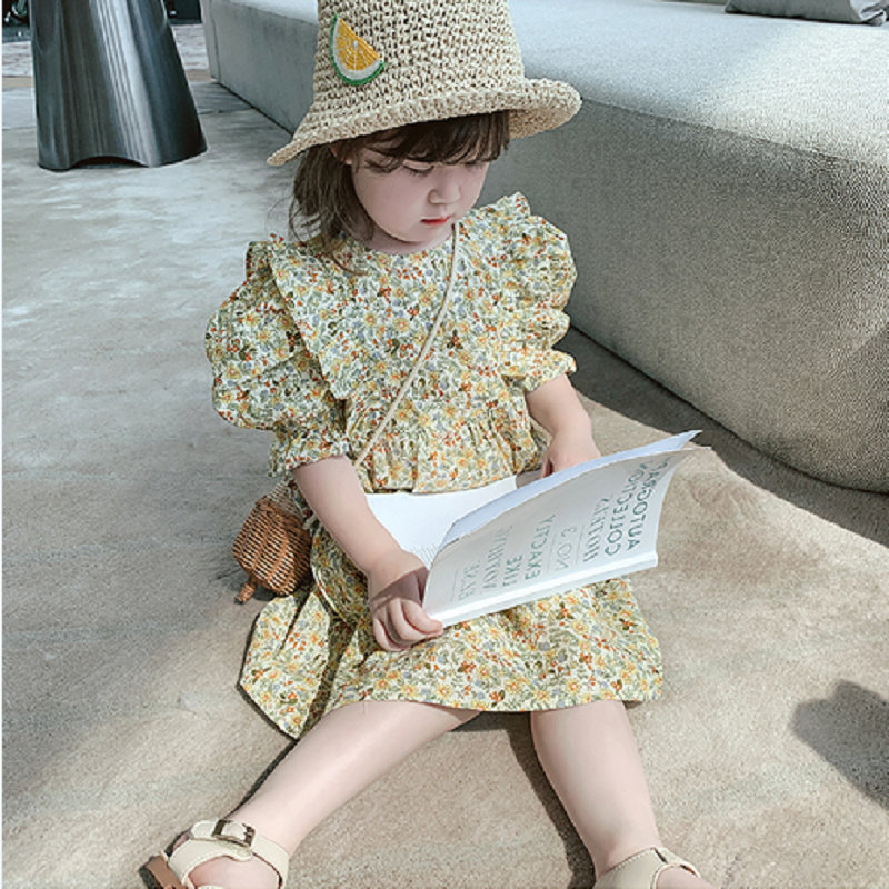 ハンドメイド子供服 ボリューミーなお袖の花柄ワンピース pairmanon ワンピース 花柄刺繍ボリューム袖ワンピース キッズ