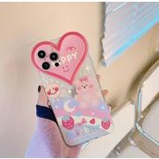 大 ハート柄 虹の小熊 pink 透明 携帯 ケース iPhone13 iPhone12 iphone11 iPhone用ケース INS 人気