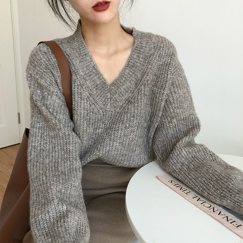 セーター　ニットトップス　レディース　ファッション　韓国風　無地　秋冬　全4色