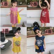 2022新作 可愛い  女の子  子供服  ピュアカラー  シンプル  袖なし  キッズ ワンピース  韓国風子供服