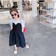 2022新作 可愛い  女の子  子供服  ピュアカラー  ダミー2件 半袖  キッズ ワンピース  韓国風子供服