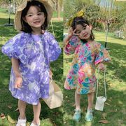 2022新作 可愛い 花柄 子供服  女の子  半袖   ワンピース  キッズ ワンピース  デザイン感  韓国風子供服