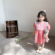 【2022年夏新作】子供服　キッズワンピース　コットン製　無地　ピンク　レース　可愛い　90#-130#