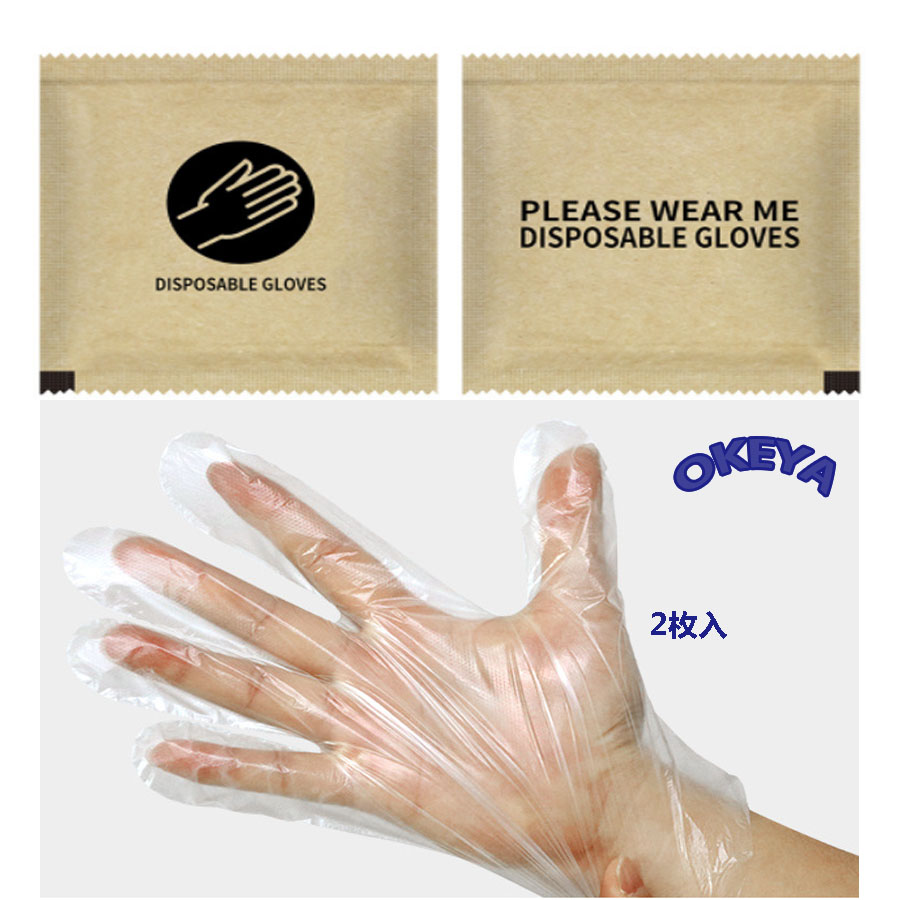 使い捨て手袋 2枚入り 透明 ビニール PE 極薄 ポリエチレン手袋 染毛 園芸 清掃 介護 衛生 作業 整備